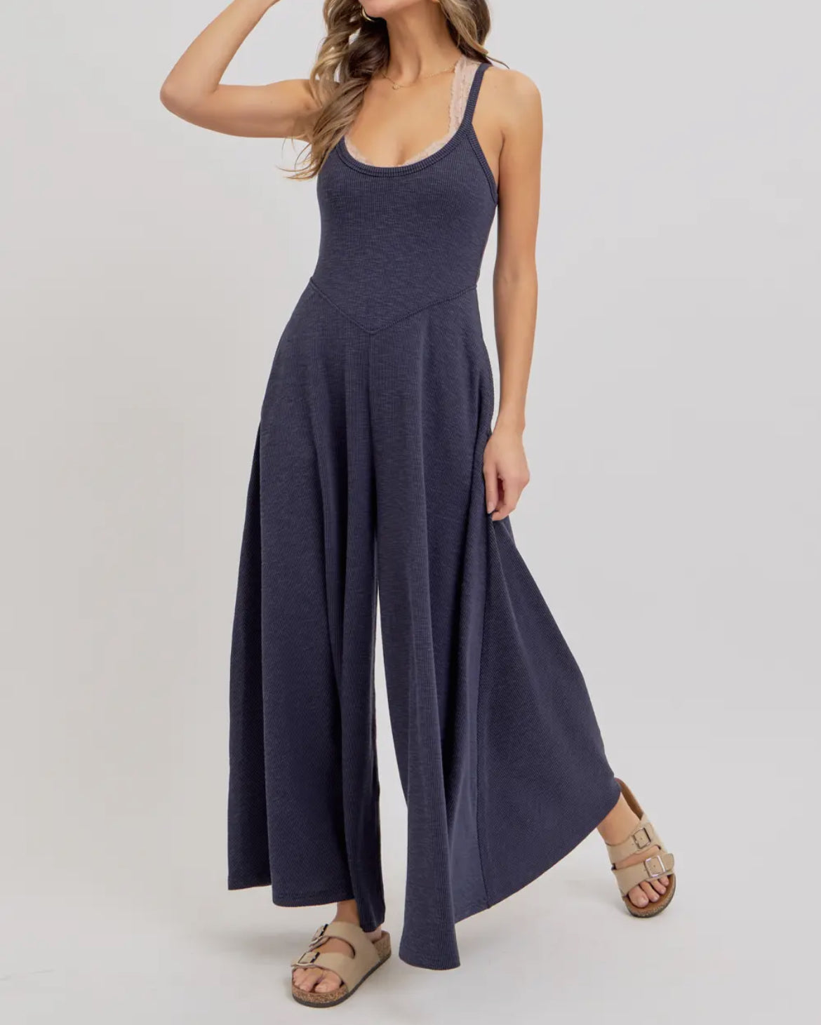 Navy Keyhole Back Jumpsuit