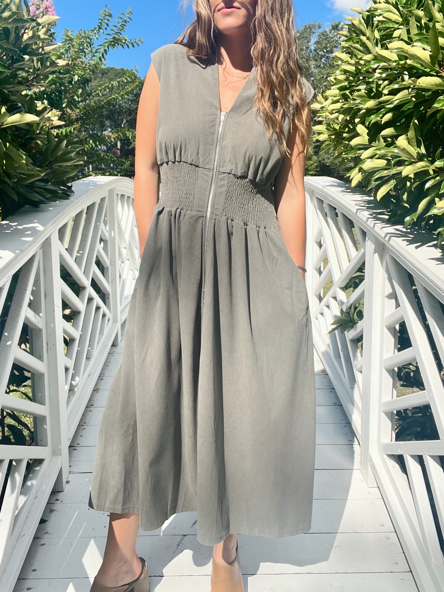 Olive Zip-Up Midi