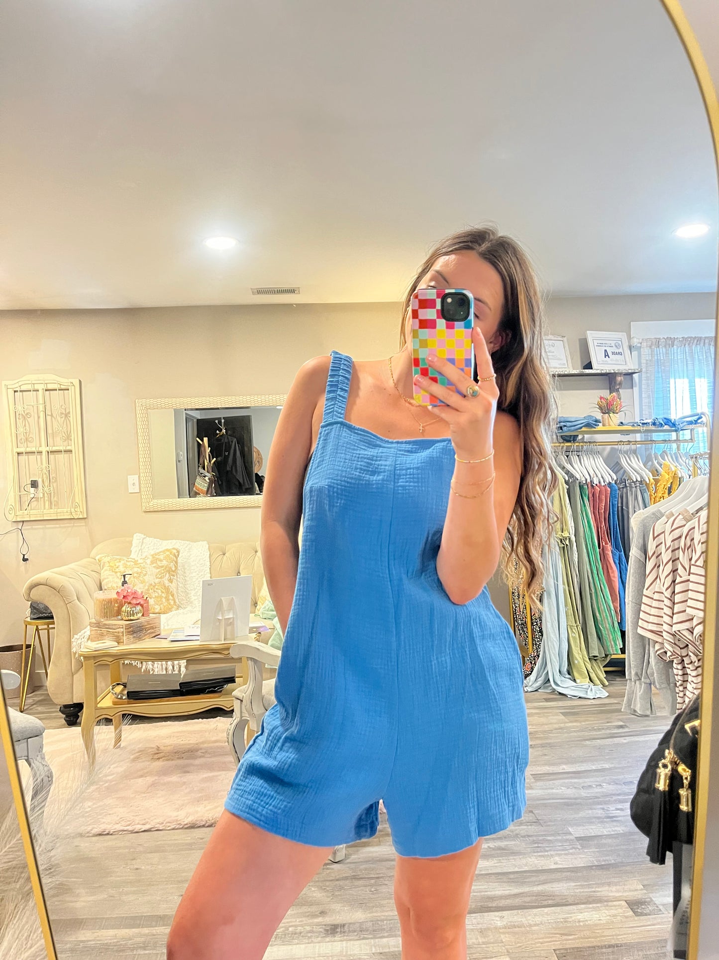 Ocean Blue Linen Romper