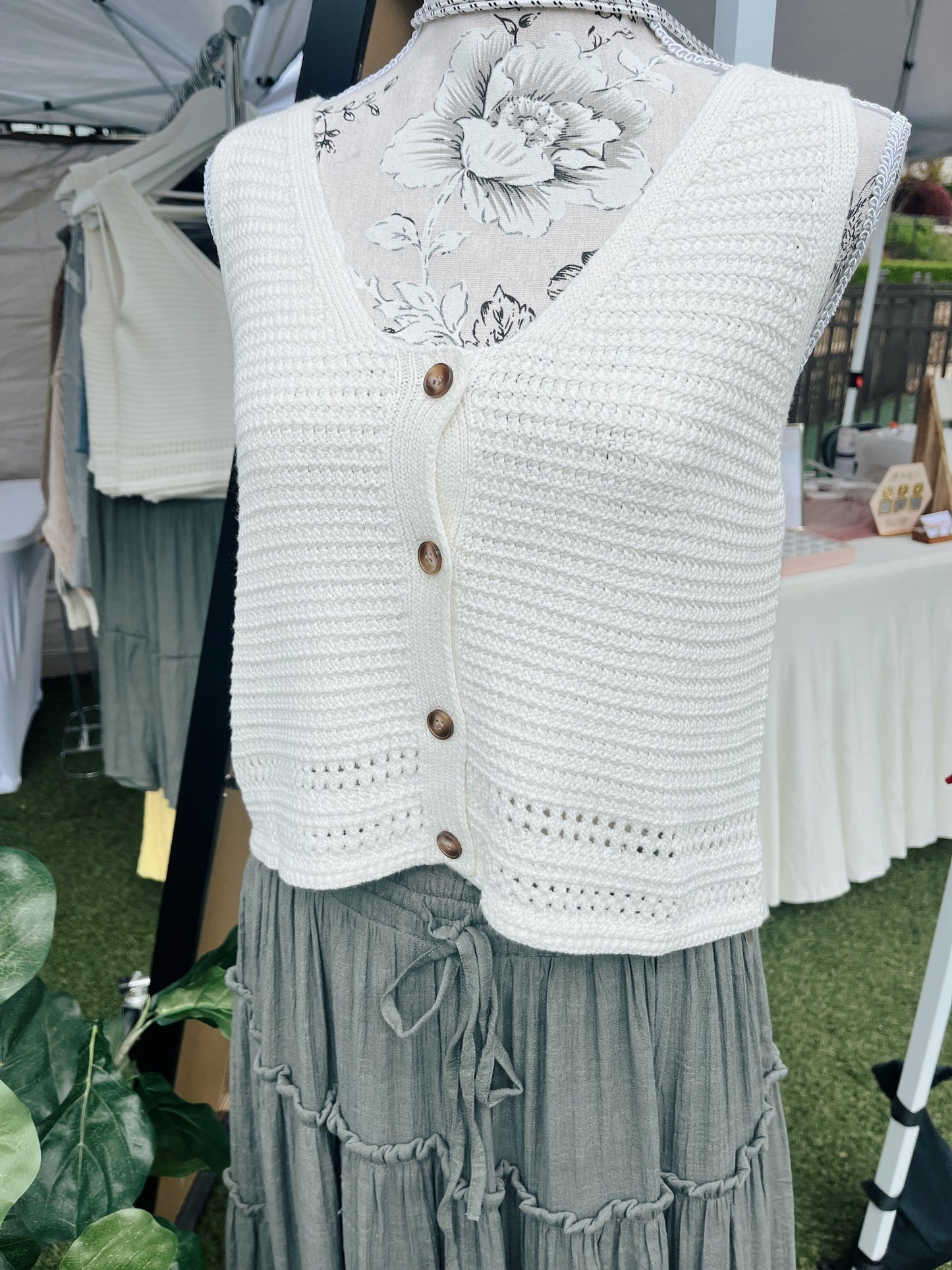 Boho Crochet Button Vest
