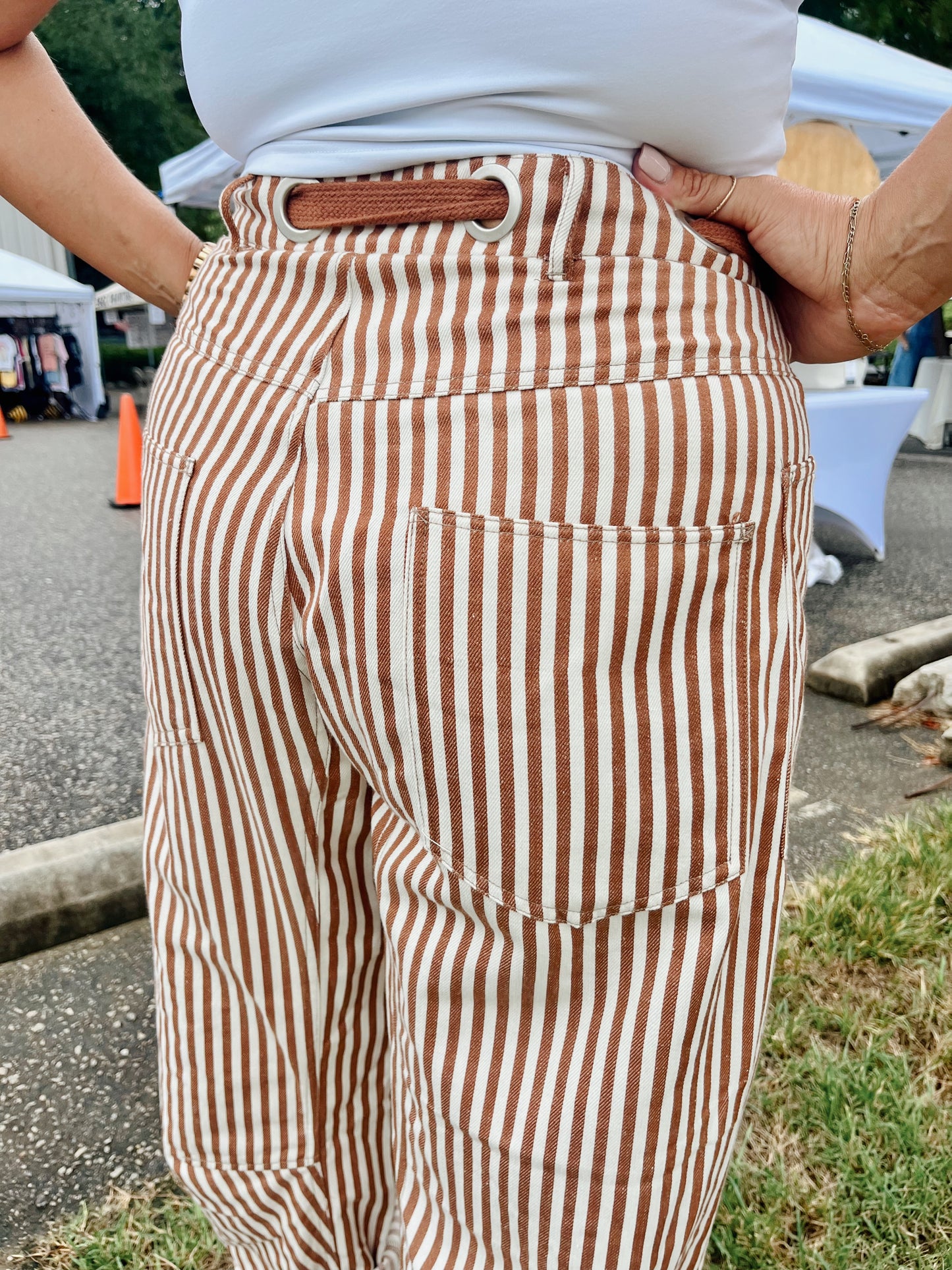 Caramel Striped Barrel Pants