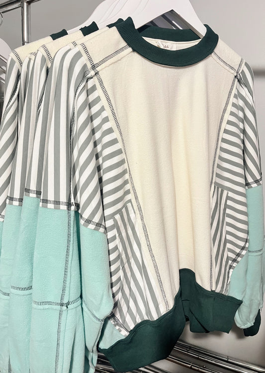 Mint Striped Colorblock Sweatshirt