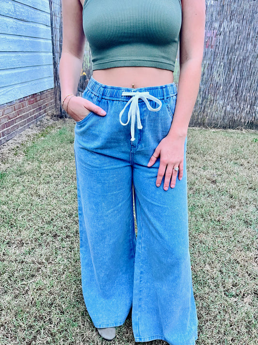 Denim Daze Wide Leg Elastic Pants