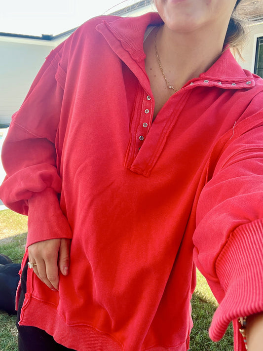 Cherry Red Washed Pullover