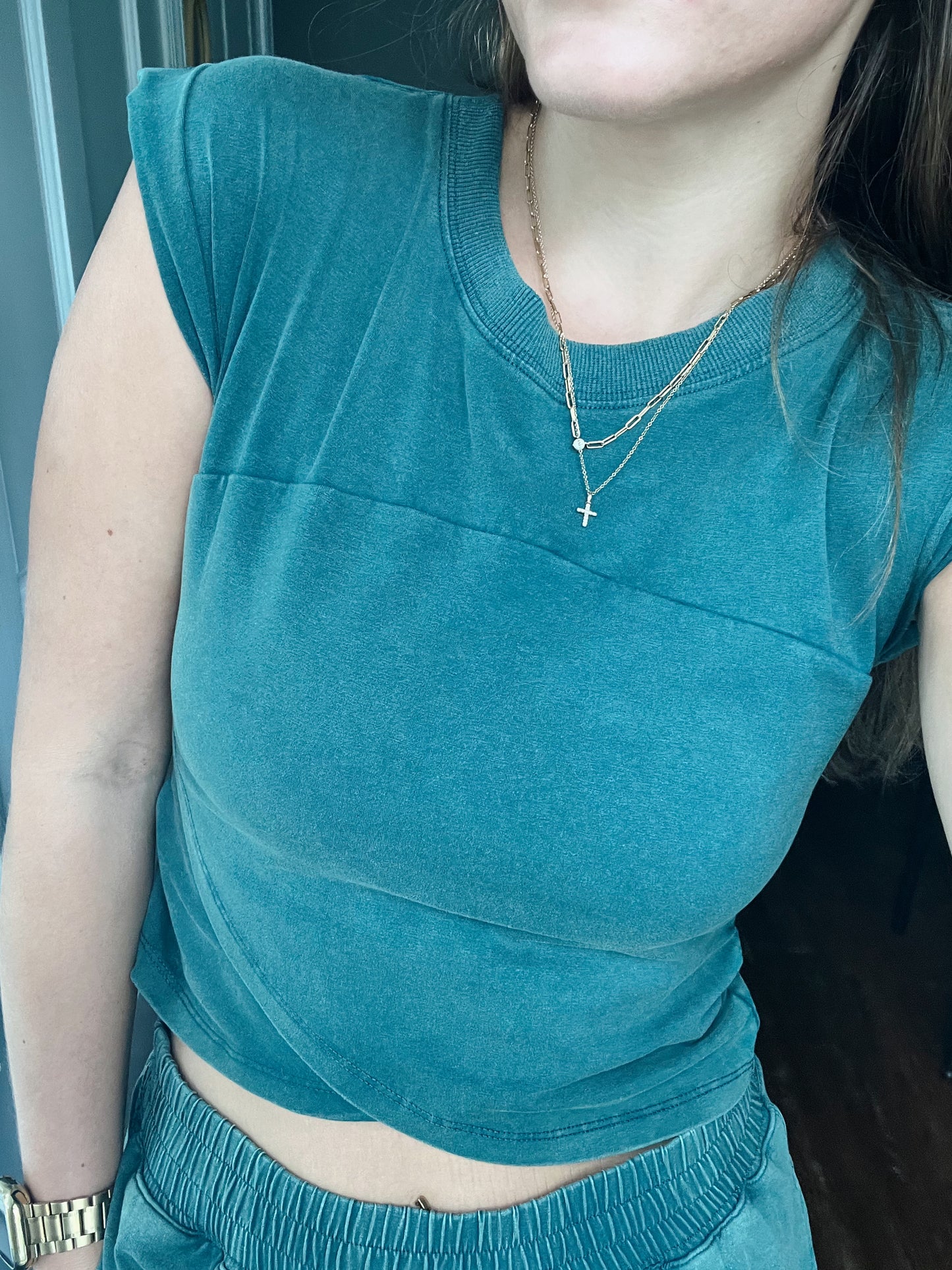 Teal Crossover Top