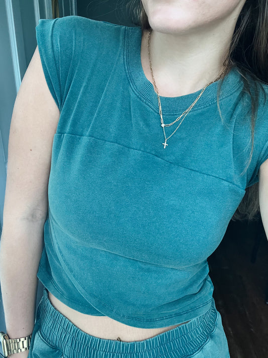 Teal Crossover Top