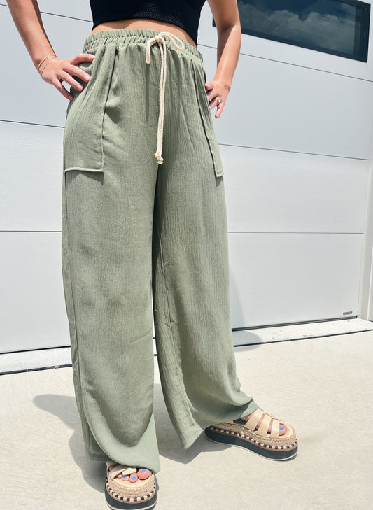 Wide Leg Olive Pants